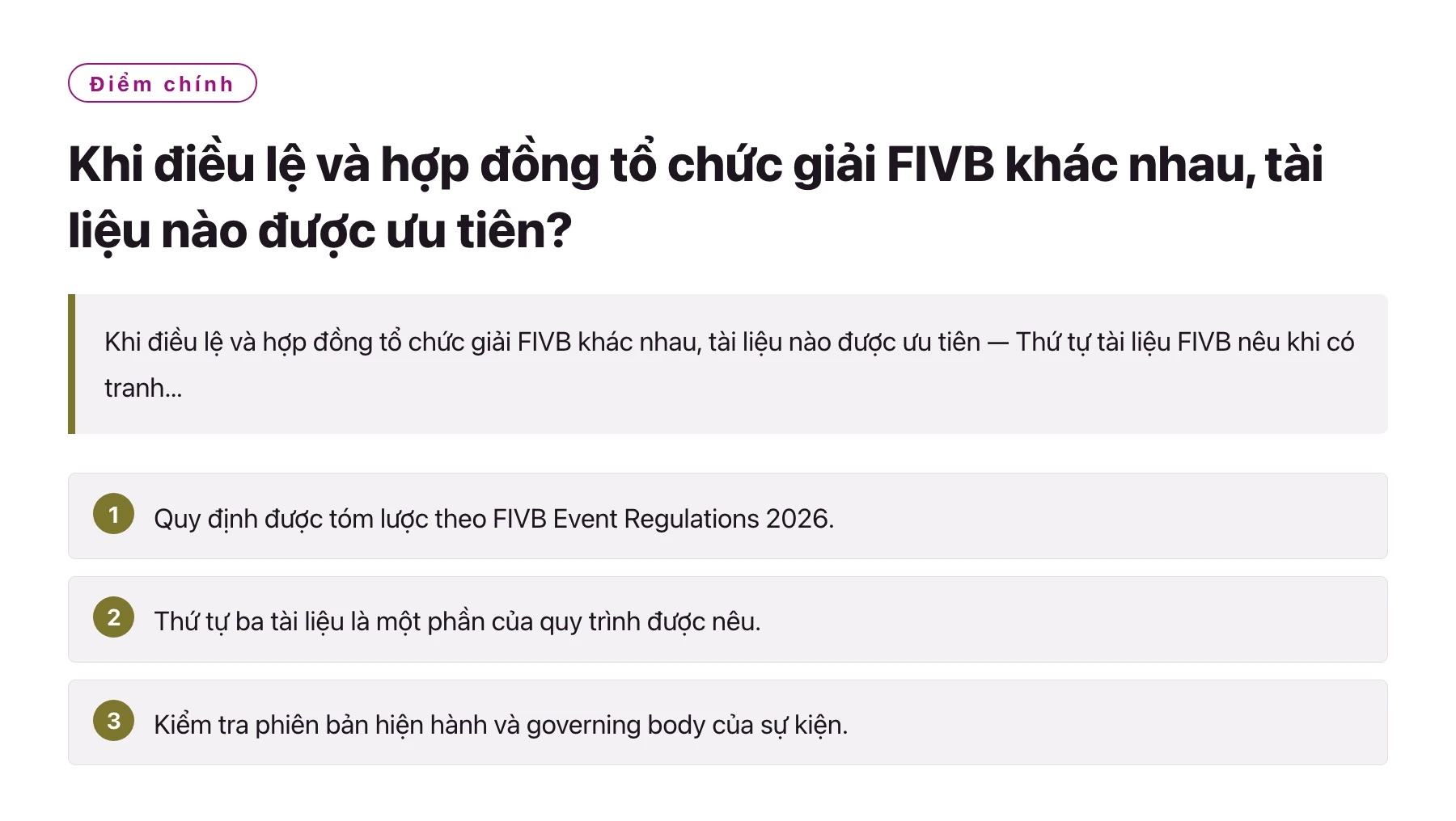 Khi điều lệ và hợp đồng tổ chức giải FIVB khác nhau, tài liệu nào được ưu tiên?——全文要点速览